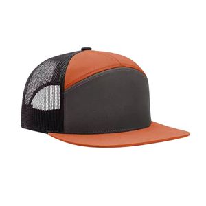 Gorra Trucker Negra y Naranja de Ala Plana con Logotipo Personalizado, Gorra de Malla de 7 Paneles de Alta Calidad con Cierre Snapback para Moda Urbana - Product Image 2