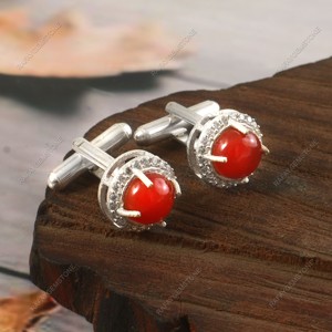 Boutons de manchette Caroline en pierre rouge, laiton plaqué argent, accessoires de chemise formelle, bijoux pour homme, marié, mariage - Product Image 4