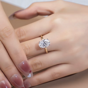 แหวนหมั้นเพชรแท้ทรงวงรีทองคำแท้ 18K สำหรับผู้หญิง ได้รับการรับรองจาก GIA สไตล์คลาสสิก - Product Image 4