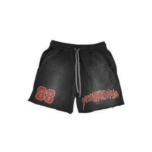 Shorts pour femmes en coton polyester French Terry 320 GSM, noir délavé, impression puff, logo personnalisé, coupe décontractée - Product Image 2
