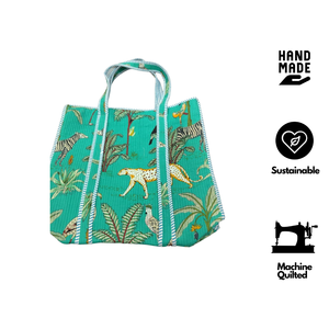 Turquoise Premium Sustainable Bohemian Summer Lightweight Hand Block Printed Quilted Cotton Tote <b>Bag</b> Office Shopping Gifting - Product Image 2
