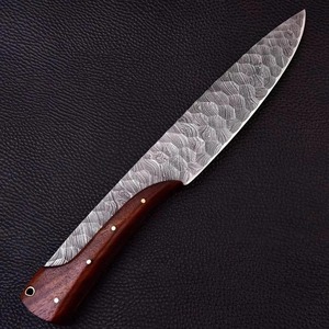 Couteau de chef en acier damas forgé à la main, manche en bois, style japonais, couteau de cuisine pour droitier - Product Image 1