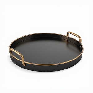 Colección de bandejas metálicas de lujo Sovereign Noir con detalles en oro, diseñadas para una presentación elegante en interiores sofisticados. - Product Image 1