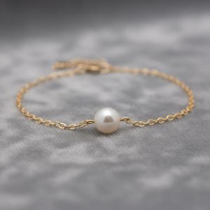 Real Pearl Bracelet 925 Sterling Silver 14K Gold Plated Single Freshwater Pearl Dainty Bridesmaid Layering Jewelry - Product Image 2