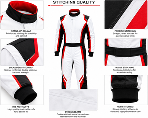 ชุดแข่งรถคาร์ทสีขาวแดงดำแบบเต็มตัว CIK/FIA ระบายอากาศได้ดี เหมาะสำหรับการฝึกซ้อมดริฟท์และแข่งรถ ผลิตจากโพลีเอสเตอร์ % - Product Image 6
