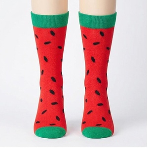 Chaussettes ras du cou imprimées pastèque, motif à pois rouges et verts, respirantes, tricotées pour adultes, pour l'été et les tenues décontractées - Product Image 1