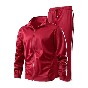 Ensemble de survêtement sportif pour homme Tombola, rouge, avec fermeture éclair intégrale, col à capuche, couleur unie, style sportif, respirant, polyester/nylon, léger - Product Image 1