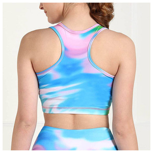 Womens <b>Blue</b> Pink Tie Dye Sports <b>Bra</b> Sleeveless Yoga Running Fitness Workout Crop Tank Top Breathable Activewear Gym Wear - Product Image 4