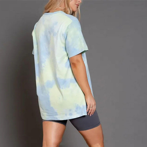 T-shirt oversize tie-dye pour femme, manches courtes, col rond, coupe ample, en jersey de coton respirant, idéal pour le printemps et l'été, tenue décontractée - Product Image 3