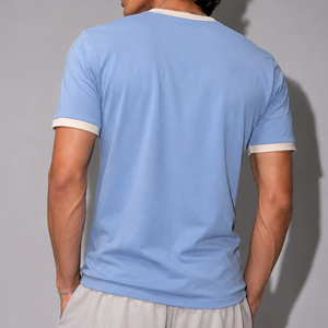 Retro <b>Ringer</b> Tee <b>Men</b> 100% Cotton Contrast Rib Neck Short Sleeve Casual <b>T</b>-<b>Shirt</b> Quick Dry Breathable Wholesale - Product Image 4