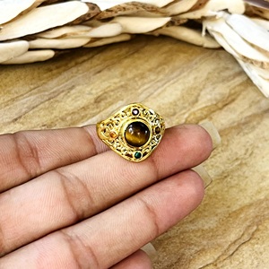 Premium Look Tiger Eye <b>Ring</b> Boho Brass <b>Rings</b> For Women 18k Gold Plated Tribal Filigree <b>Statement</b> Jewelry For Wholesale OEM ODM - Product Image 2