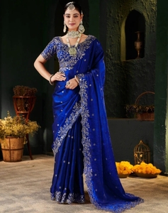 KV Embroidered Bollywood <b>Tissue</b>, Silk Blend Saree - Product Image 3