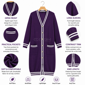 Cosh International Sorority Sisterhood Acrylic Full Sleeve Solid Color Casual <b>Purple</b> With White Trim And Button Closure - Product Image 6