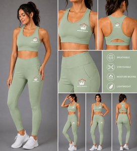 Ensemble de yoga pour femmes Warpro Industry, haut court vert sauge, leggings taille haute, 2 pièces, vêtements de sport sans couture, couleur unie, longueur intégrale - Product Image 6