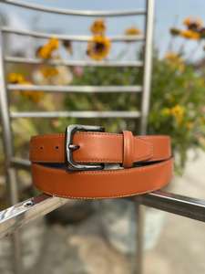 Ceinture décontractée en cuir de vachette véritable faite à la main avec détails brodés, boucle à ardillon en acier, design de boucle western - Product Image 3