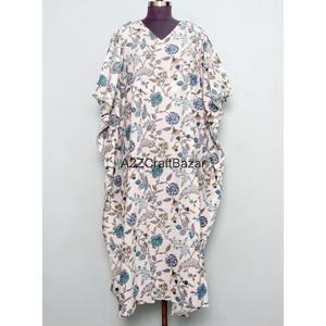 Vestido Kaftán Maxi Informal de Algodón Ecológico Hecho a Mano, Estilo Indio Vintage, con Cuello en V y Estampado Floral, para Mamás, Ropa de Playa, Ropa de Dormir - Product Image 1