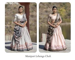 Ensemble Lehenga et Choli-Dupatta en Soie Manipuri de Haute Qualité avec Bordure Imprimée à Motifs Animaux et Jupe Évasée Can-Can – Exportateur Indien - Product Image 5