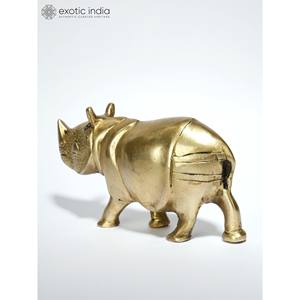 Figurine rhinocéros en laiton de 6 pouces faite à la main décoration de table et article cadeau fabriqué à la main en Inde pour Diwali - Product Image 4