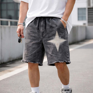 <b>Men</b> Streetwear Denim <b>Shorts</b> Jeans Custom Vintage Cotton Raw Edge Zipper Custom <b>Men</b> Jeans <b>Shorts</b> with Rhinestones Denim <b>Shorts</b> - Product Image 1