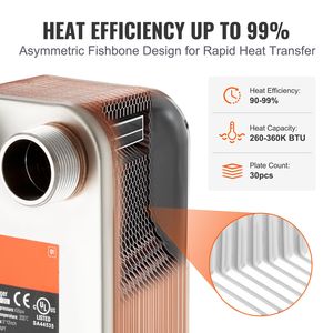 Scambiatore di calore a piastre brasate 5"x12" a 30 piastre in rame/acciaio inossidabile 316L, compatibile acqua-acqua e olio-fluido, nuovo - Product Image 3