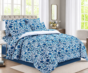 ชุดเครื่องนอนสีน้ำเงิน Aztec ลายดอกไม้สีน้ำเงินคลาสสิก ผ้าฝ้าย 100% T-150 ระบายอากาศได้ดี ใช้ได้ทุกฤดู สำหรับใช้ในบ้าน - Product Image 3