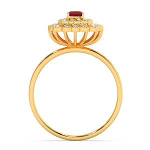 Anillo de Diamantes con Halo Floral y Piedra Roja - Product Image 2