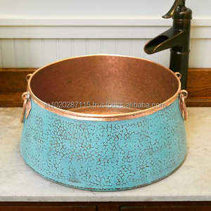 อ่างทองแดงโบราณคุณภาพสูงทำด้วยมือแบบชนบทเหมาะสำหรับบ้านสุดหรูและห้องน้ำโรงแรมบูติก - Product Image 4