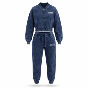 Ensemble sweat à capuche et pantalon de survêtement en coton épais 100 %, coupe classique, délavé à l'acide, avec fermeture éclair et dentelle, personnalisable avec logo brodé (OEM/ODM) - Product Image 5