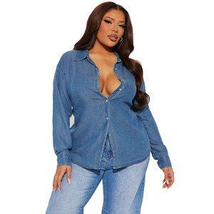 Denim Factory Custom Ladies Long Sleeve Tops <b>Blue</b> <b>Jean</b> Shirts Luxury Spring Autumn Denim Jacket Shirt for <b>Women</b> - Product Image 4