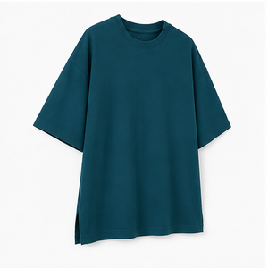 Custom Deep Teal Bamboo Cotton Cocoon <b>Mens</b> Oversized Short Sleeve Crew Neck T-Shirt MTS-OVR-0014 - Product Image 4