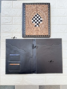 Large Capacity Hand Tooled Leather Portfolio <b>Folder</b> Case File Personalized Diamond Business Planner Portfolio Notebook Organizer - Product Image 6