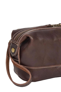 Genuine <b>Leather</b> <b>Toiletry</b> <b>Bag</b> Medium Size Zipper Closure Classic Style Soft Handle Durable Cosmetic Case - Product Image 6