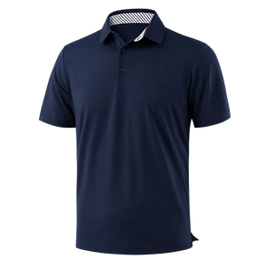 Polo à manches courtes pour homme, bleu marine, tricoté, respirant, couleur unie, coupe classique - Product Image 1
