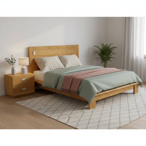 Solid Oak Platform <b>Bed</b> <b>Queen</b> <b>Size</b> Modern Scandinavian Wood <b>Frame</b> Bedroom Furniture Set - Product Image 6