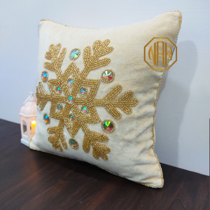 Housse de coussin en velours crème faite à la main, motif perlé de Noël, brodée, style ferme, taie d'oreiller décorative, vente en gros d'usine - Product Image 3