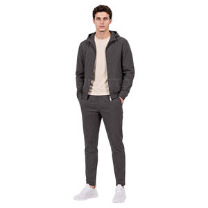 Ensemble de survêtement à capuche pour homme, couleur unie, fermeture éclair intégrale, décontracté, respirant, en polyester, coupe classique, poches latérales, pour l'automne - Product Image 5