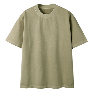 T-shirt en coton uni surdimensionné pour homme, manches courtes, col rond, coupe décontractée, tissu tricoté teint uni - Product Image 1