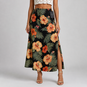 Falda Maxi Hawaiana Personalizada para Mujer, Otoño, Estampado Floral Tropical, Estilo Playero, Casual, Ligera, 100% Algodón, Venta al Por Mayor - Product Image 6