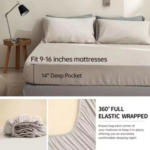 Parures de draps plats en lin naturel, literie en lin, 2 taies d'oreiller, ensembles de draps plats et ajustés - Product Image 3