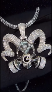 Pendentif Crâne à Cornes de Diable Personnalisé en Argent 925, Moissanite VVS Iced Out, passe le testeur de diamant, style Hip Hop 3D, pour Hommes et Rappers - Product Image 6