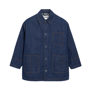 เสื้อแจ็คเก็ตเดนิมสีน้ำเงินสำหรับผู้ชาย น้ำหนักเบา พรีเมียม แบรนด์ Heritage Label สไตล์เวิร์คแวร์ ยูทิลิตี้ สตรีทแวร์ ติดกระดุม  แบบสั่งทำพิเศษ OEM - Product Image 6