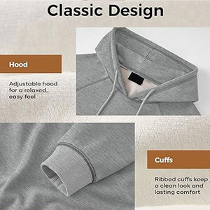 Custom Men Hoodie Light Grey Cotton Fleece Pullover Streetwear Plain Blank Sportswear Sialkot Factory Direct Premium Quality OEM - Product Image 5
