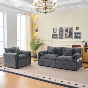 Set di Divano a 2 Posti e Poltrona Moderno e Lussuoso, Seduta Profonda in Ciniglia, Divani Cloud per Soggiorno, Set di Mobili a 3 Pezzi - Product Image 1