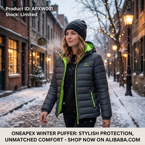 Veste matelassée d'hiver pour homme Custom One Apex, noire avec fermeture éclair verte, à capuche, légère et chaude, rembourrée en duvet - Product Image 5