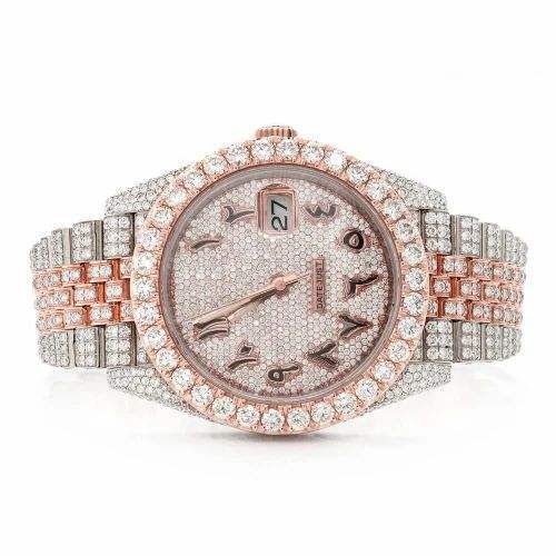 Luxury Iced Out Moissanite Quartz Watch Two Tone Rose Gold 40mm Sapphire Crystal Dial Diamond Bust Down Hip Hop Wristwatch
