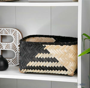 Cestas de Almacenamiento de Bambú Tejido, Juego de 3 Cestas de Bambú con Patrón Natural y Negro para Almacenamiento y Organización, Cesta Estilo Boho - Product Image 3