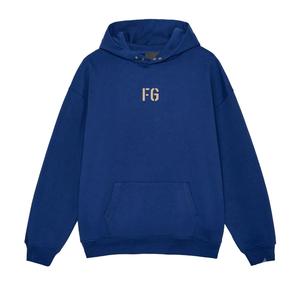 Sudadera con Capucha Personalizada con Logotipo FG, Sudadera Extra Grande de Algodón Francés para Hombre, Informal, Azul Otoñal, con Bolsillo Delantero - Product Image 1