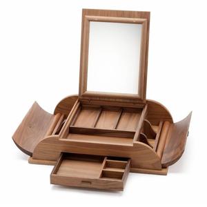 Caja Organizadora de Joyas de Madera Maciza de Nogal de Lujo con Espejo, Estuche de Almacenamiento de Maquillaje de Madera de Gran Capacidad y Múltiples Niveles para Pendientes - Product Image 1