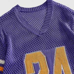 เสื้อบาสเก็ตบอลผู้ชายสไตล์เรโทรแบบถักตาข่าย พิมพ์ลายกราฟิก คอวี ระบายอากาศได้ดี แขนสั้น ถักโครเชต์ สำหรับผู้ชาย - Product Image 3