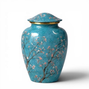 Urne funéraire en métal motif cerisier Sakura avec finition turquoise pour cendres commémoratives et hommage funéraire - Product Image 2